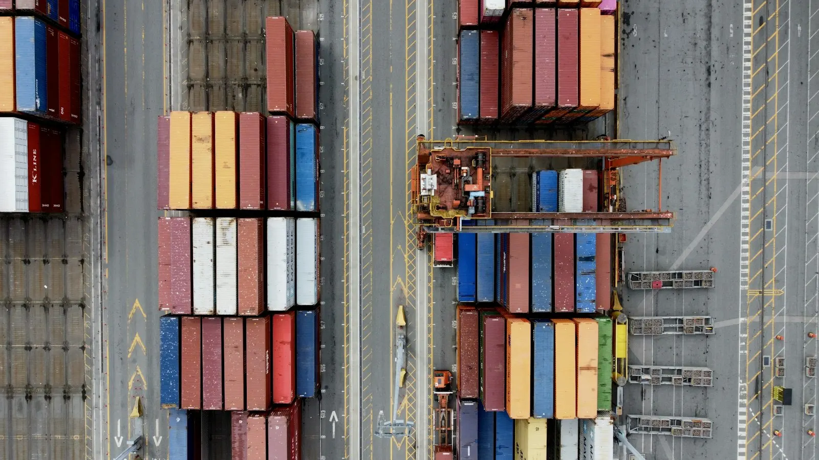 Aerial view of containers at a port